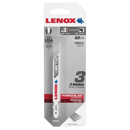 Lenox Jig Saw Blade, 3/8 in W, 3-5/8 in L, 32 TPI, 3PK 1991577