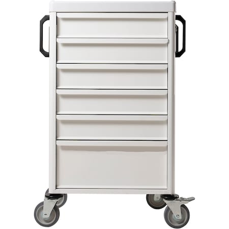 Global Industrial Medication Cart with 6 Drawers and Metal Dividers, White 615247
