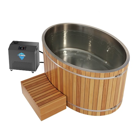 Kplunge 62in 2-Person 0-Jet Cedar Cold PlungeIce Bath Tub/Hot Tub 1 HP Powerful Chiller and Heater, Natural CP-C6242CDR1HP