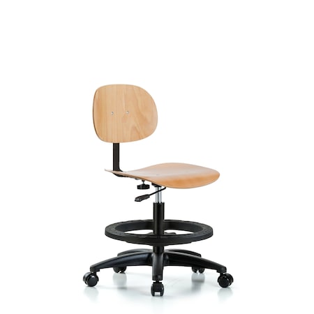 Blue Ridge Ergonomics Chair, Wood, Med Bench, BF Casters, Wood, 17-1/2" to 25-1/4" Seat Height, Rolling BR-WMBCH-RG-BF-RC