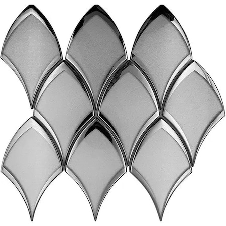 Apollo Tile Mirari 10x12 in. Gray, Silver Glossy Glass Fish-shaped Mosaic Wall Tile (4.25 sq ft/case) 5PK APLMNC8802BLA