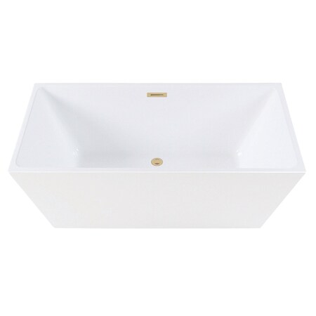 Kingston Brass 59" Acrylic Rectangular Double Ended Freestanding Tub with Drain, Glossy White/Polished Brass VTSQ593223C412