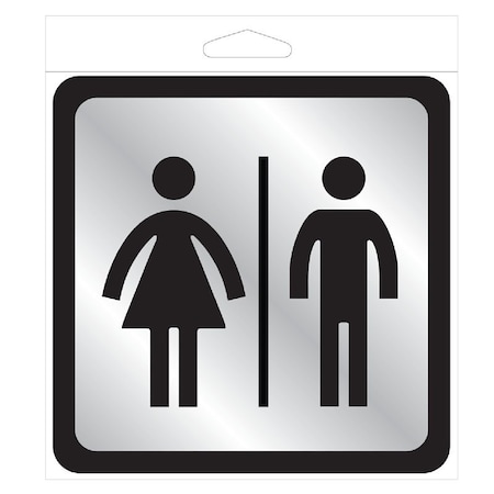 Hy-Ko Restroom Sign with Frame, Silver Background, Plastic, 4 in H x 4 in W Dimensions 493