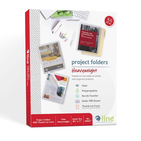 C-Line Products 8-1/2" x 11" Clear Poly Project Folders, 35/BX 62627