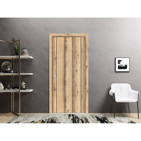 Sartodoors Sliding Closet Bi-fold Doors, Planum 0017 Oak and Aluminum Strips, Sturdy Tracks Moldings Trims Har PLANUM0017BF-DUB-8496