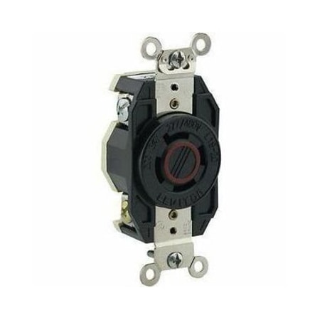 Leviton Flanged Locking Receptacle, L19-20R, 20 A, 277/480V AC, Three Phase, 4 Pole, Flush Mount, Black 2450