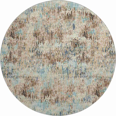 Homeroots 8' Midnight Ivory And Beige Round Abstract Washable Indoor Outdoor Area Rug 643579