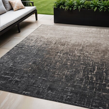 Homeroots 5' X 8' Khaki And Dark Gray Ombre Washable Indoor Outdoor Area Rug 602876
