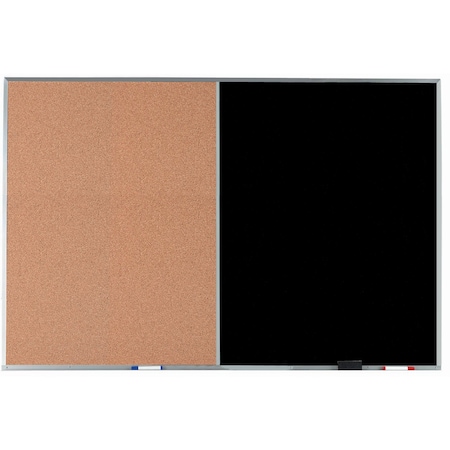 Aarco Combination Board, Natural Pebble Grain Cork Bulletin Board/Black Chalkboard w/ Al Frame, 48''Hx72''W DCO4872B