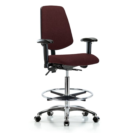 Blue Ridge Ergonomics Fab Hi Bench Chair, Med, Bk, CF, Cast, Bur, 6-Way Adjustable, 26" to 35-1/2" Height, Burgundy BR-FHBCH-MB-CR-T0-A1-CF-CC-F41