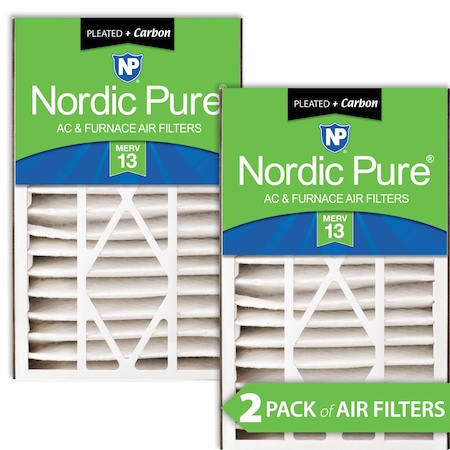 Nordic Pure 16x25x5 Plus Carbon Pleated Air Filter, High Capacity, MERV 13, 2 PK 16x25x5ABM13+C-2