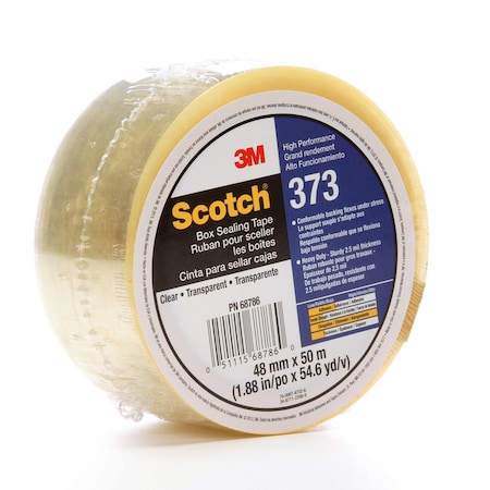 Scotch Carton Sealing Tape, 2.5 mil Thick, 2 in W x 50 m L, 3 in Core Dia., Clear 373