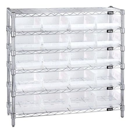 Quantum Storage Systems 12X36X36 WIRE 6 SHELF UNIT W/20 BINS CLEAR WR6-36-1236-107CL