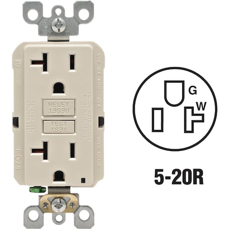 Leviton SmartlockPro Self-Test 20A Light Almond Commercial Grade Rounded Corner 5-20R GFCI Outlet R16-GFNT2-0KT