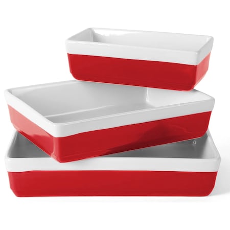 Martha Stewart 3 Piece Rectangular Stoneware Nesting Baker Set in Red 99433.03R