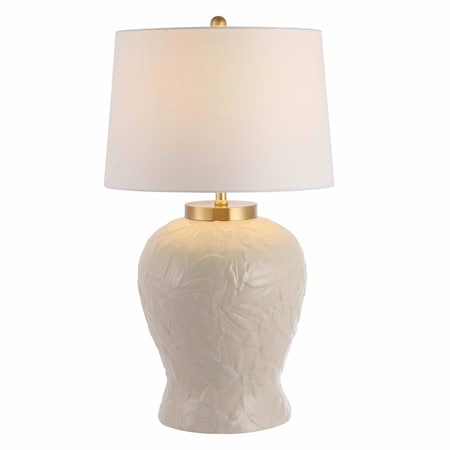 Jonathan Y Regency Palm Leaf 31.5" Ceramic/Metal Bohemian Cottage LED Table Lamp, Cream JYL6617A