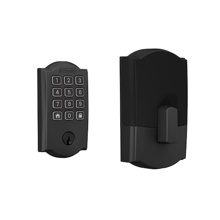 Schlage Arrive Matte Black Steel Wi-Fi Deadbolt with Camelot Trim BE459WBVCAM622