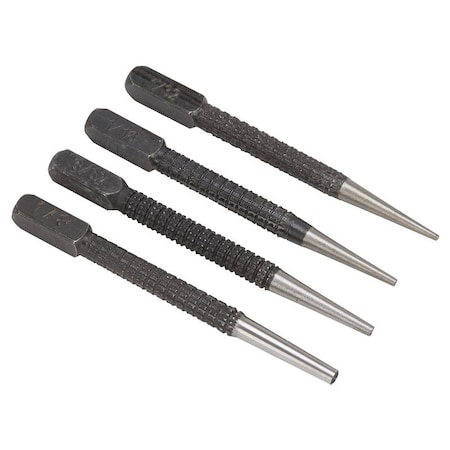 Vulcan Nail Punch Set 4Pc, 4-Piece, Alloy Steel, Blackened, Black JLO-048
