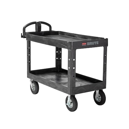 Rubbermaid Commercial Utility Cart with Deep Lipped Plastic Shelves, Plastic, 750 lb Load Capacity, 2 Shelves, 55 in L FG454610BLA