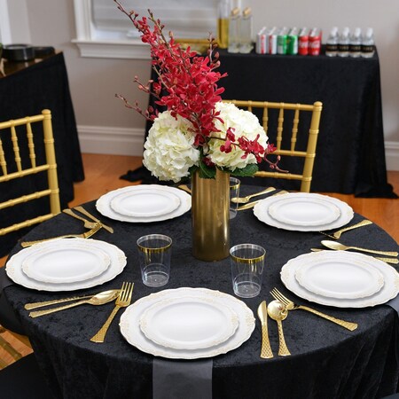 Smarty Had A Party White w/Gold Vintage Rim Round Plastic Dinnerware Set (120 Dinner Plates + 120 Salad Plates), 240PK 860GVP-CASE