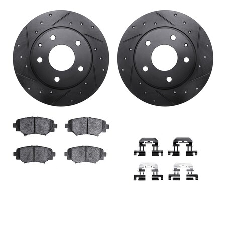 Dynamic Friction Co DFC Rotors-Drilled & Slotted-Black w/ 5000 Advanced Brake Pads Incl Hdw 8512-80044