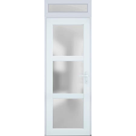 Vdomdoors Front Exterior Prehung FiberGlass Door Frosted Glass / Manux 8552 White Silk / Transom Window / Off MANUX8552EXD-WS-W30 x H80+14-RH