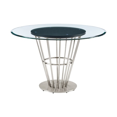 Homeroots 48" Clear And Silver Glass And Stainless Steel Pedestal Base Round Top Dining Table 569437
