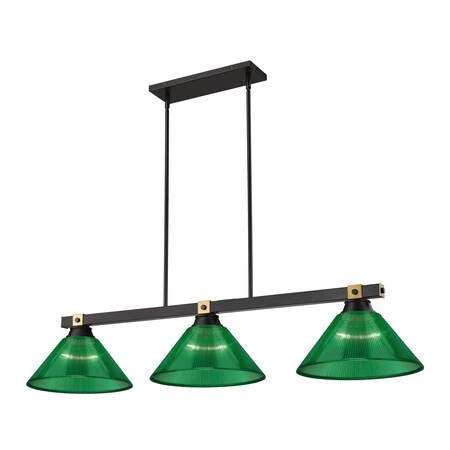 Z-Lite Bronte 3 Light Billiard, Matte Black and Rubbed Brass, Green 1955-3MB-RB-ARG