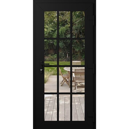 Vdomdoors Front Exterior Prehung Metal-Plastic Door Clear Glass / MANUX 8355 Matte Black / Office Commercial MANUX8355EXD-BLK-W36xH80-LH-I