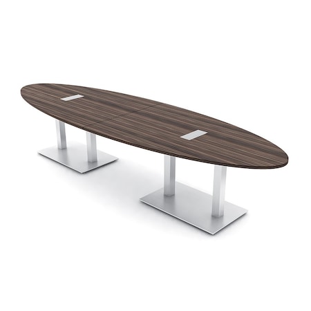 Skutchi Designs Oval Conference Table With Power Unit, 48 in W, 144 in L, Brown HAR-OVL-48X144-DOU-H3041-ESIL