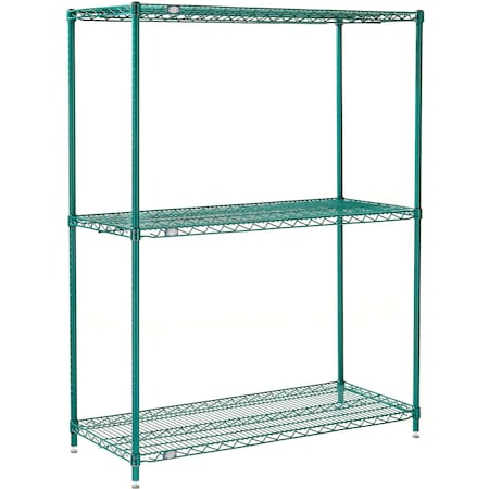 Global Industrial Nexel 3 Shelf, Poly-Green Wire Shelving Unit, Starter, 72"W x 24"D x 54"H B3150140