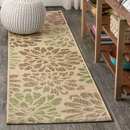 Jonathan Y Zinnia Modern Floral Textured Weave Sage/Brown 2 ft. x 10 ft. Indoor/Outdoor Runner Rug SMB110A-210