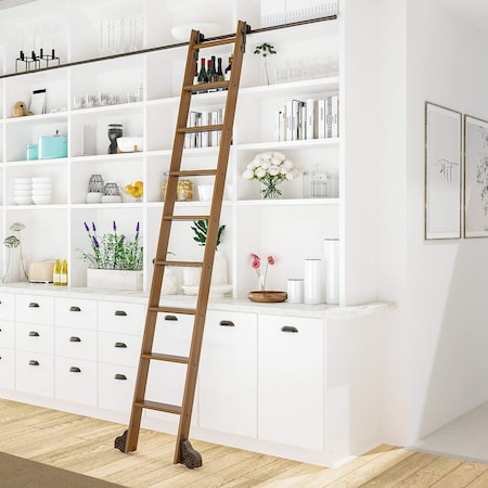 Quiet Glide 8.92 ft. Walnut Sunburst Wheel Bronze Rolling Hook Removable Ladder, 12 ft. Rail QG.510-9WA-12-H.07