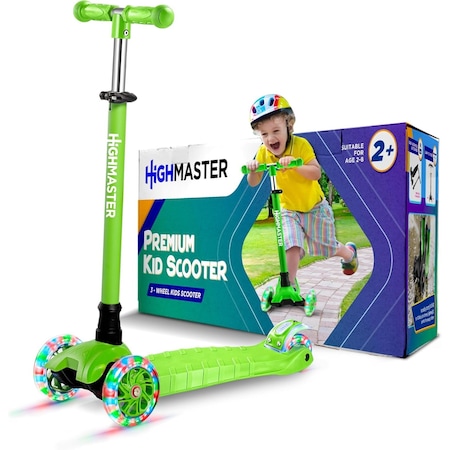 Highmaster Kids 3-Wheel Scooter with LED Light-Up Wheels, Adjustable Handlebar, Great for Indoor and Outdoor HMKSGRN