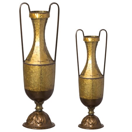Uniquewise Set of 2 Antique Style Metal Jug Floor Vase with 2 Handles - Vintage Inspired Rustic Design for QI004440.2