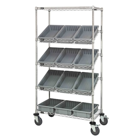 Quantum Storage Systems WIRE SHELVING UNIT W/12 GRAY BINS MOBILE MWRS-5-92035GY