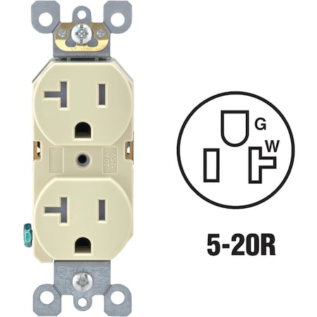 Leviton 20A Ivory Tamper Resistant Residential Grade 5-20R Duplex Outlet R61-T5820-0IS