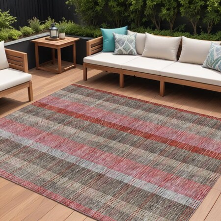 Homeroots 8' X 10' Red Pink And Pewter Plaid Washable Indoor Outdoor Area Rug 614002