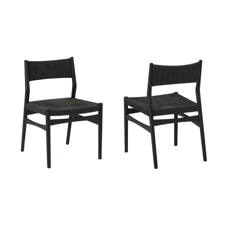 Armen Living Erie Black Woven Paper Cord and Wood Dining Chairs - Set of 2 LCERSIBLK