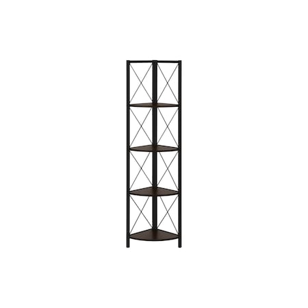 Homeroots 59" Espresso Metal Four Tier Corner Bookcase 489790