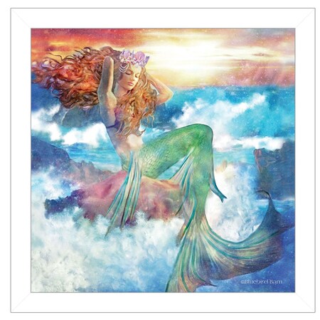 Homeroots Sunset Mermaid 2 White Framed Print Wall Art 404637
