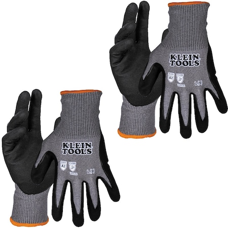 Klein Tools Coated Gloves, nitrile, Gray/Black, Large 2 PK 60585