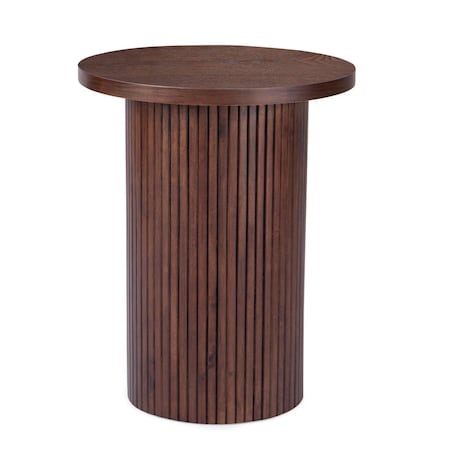 Homeroots 22" Brown Wood Round Pedestal End Table 642847