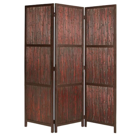 Homeroots 72" Brown Wood Folding Three Panel Screen Room Divider 274880