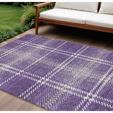 Homeroots 9' X 12' Purple Gold And Ivory Plaid Washable Indoor Outdoor Area Rug 596361