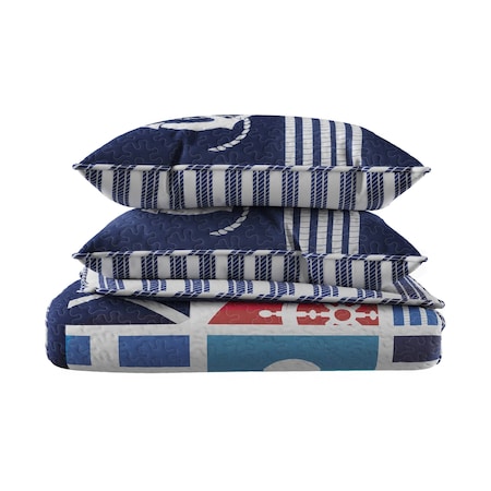 Lavish Home 3-Piece Full-Queen Quilt Set Coastal-Themed Reversible Bedspread with Sham Lightweight, Breathable 66-Q003FQ