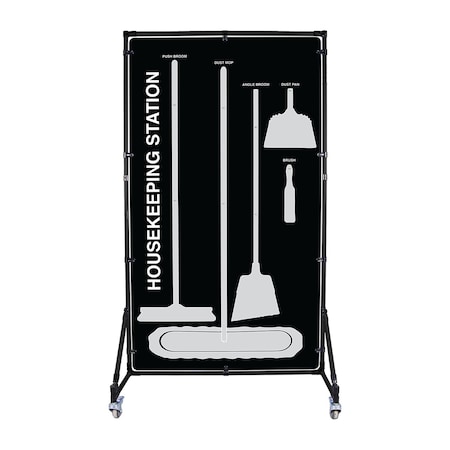 5S Supplies 5S Housekeeping Shadow Board Broom Station Version 11 - Black Board / Gray Shadows With Broom HSB-V11-BLACK/GRAY-KIT