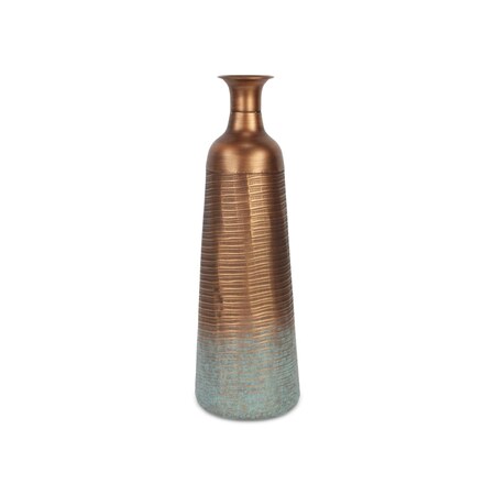 Homeroots 24" Copper And Teal Abstract Tapered Metal Table Vase 571654