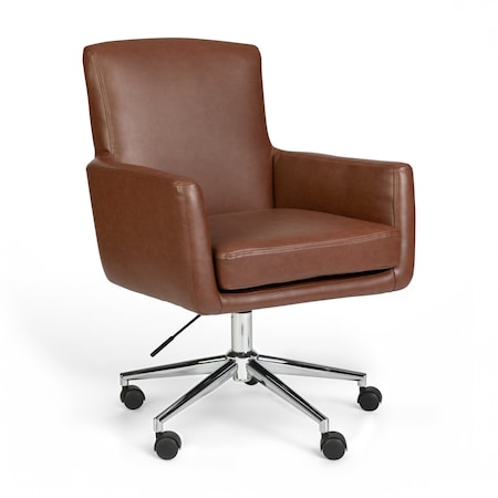 Martha Stewart Zaya Upholstered Office Chair in Saddle Brown/Polished Nickel CH-240230-1-BR-MS
