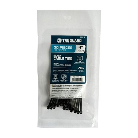 Ironcube Works Cable Tie, 4 in L, Black, Nylon, 18 lb Strength, 30 PK NL-3X100-30B